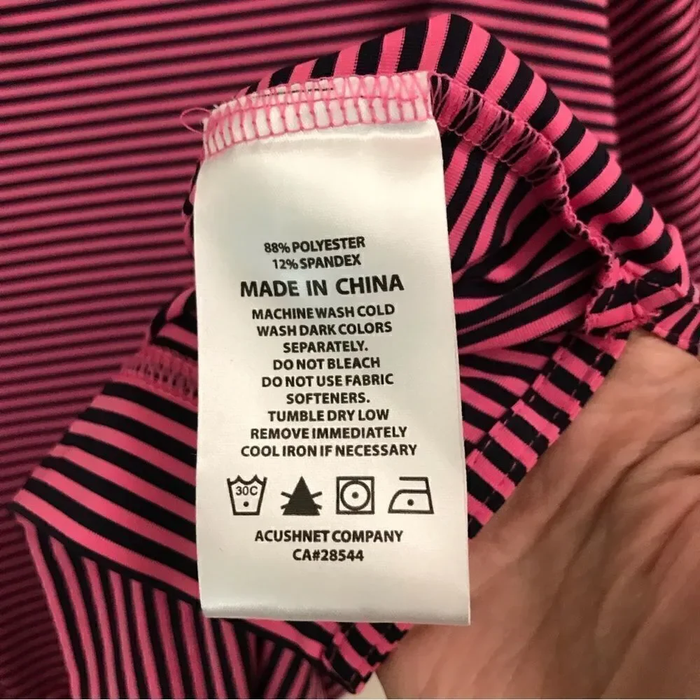 ‎FootJoy pink & navy striped golf polo shirt XL